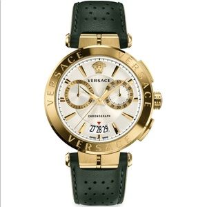 Versace 45mm Aion Chronograph Leather Watch, Men’s